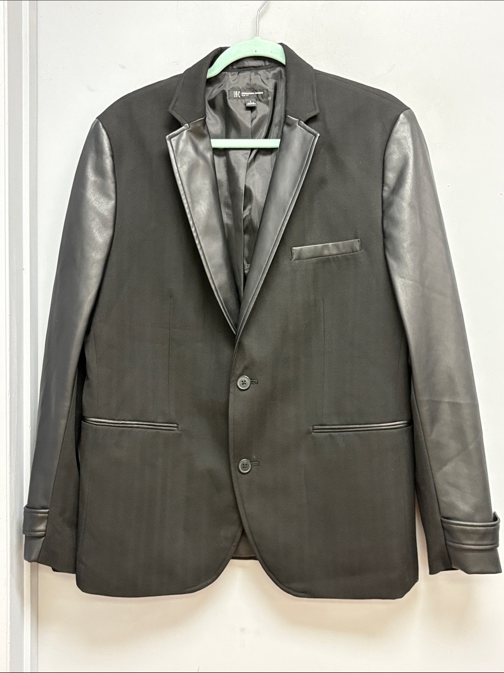 INC International Concepts Black Faux Leather Sleeve Blazer Women’s L
